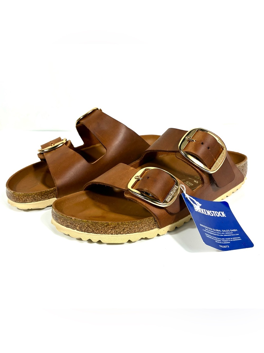 Birkenstock Arizona Big Buckle Slide Sandals Oiled Leather Antique Cognac 40EU - Picture 3 of 17